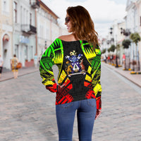 Norfolk Island Women's Off Shoulder Sweater - Polynesian Tattoo Reggae - Polynesian Pride