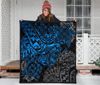 Tahiti Polynesian Premium Quilt - Blue Turtle Hibiscus Flowing - Polynesian Pride