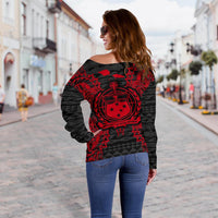 Samoa Polynesian Shoulder Sweater Map Red - Polynesian Pride