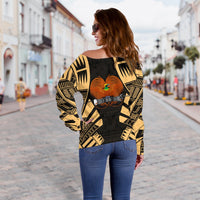 Papua New Guinea Women's Off Shoulder Sweater - Polynesian Tattoo Gold - Polynesian Pride