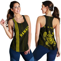 Hawaii Kakau Polynesian Turtle Map Women's Racerback Tank - Yellow - Ohana Style Yellow - Polynesian Pride
