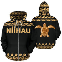 Niihau All Over Zip up Hoodie Polynesian Turtle Hoodie Unisex Black - Polynesian Pride