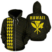 Polynesian Kakau Kanaka Maoli Map of Hawaii Zip Hoodie Yellow Unisex Yellow - Polynesian Pride