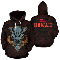 Polynesian Kamapuaa Flag of Hawaii Zip Hoodie Orange Hawaiian Mythology Style Unisex Orange - Polynesian Pride