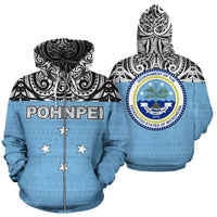 Pohnpei All Over Zip up Hoodie Polynesian Hoodie Style Unisex White - Polynesian Pride