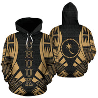 Chuuk State All Over Hoodie Gold Tattoo Style Unisex Black - Polynesian Pride
