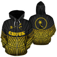 Chuuk Polynesian Zip up Hoodie Gold Pride Map and Seal Unisex Gold - Polynesian Pride