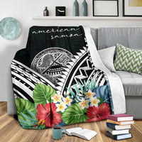 American Samoa Premium Blanket - American Samoa Coat of Arms & Polynesian Tropical Flowers White - Polynesian Pride