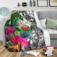 Pohnpei Premium Blanket White - Turtle Plumeria Banana Leaf - Polynesian Pride