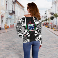 Samoa Women's Off Shoulder Sweater - Polynesian Tattoo Black - Polynesian Pride