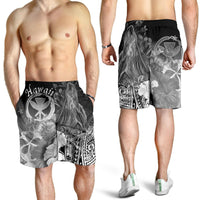 Polynesian Hawaii Men's Shorts - Kanaka Maoli Humpback Whale with Tropical Flowers (White) - Polynesian Pride
