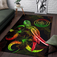 Palau Polynesian Area Rugs - Turtle With Blooming Hibiscus Reggae - Polynesian Pride