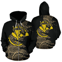 Hawaii Zip up Hoodie Hawaii Kanaka Maoli Polynesian Tattoo Unisex Black - Polynesian Pride