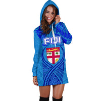 Blue Women Hoodie Dress Fiji Rugby Polynesian Waves Style - Polynesian Pride
