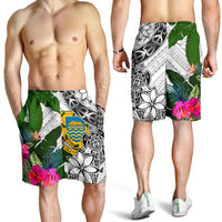 Tuvalu Men's Short White - Turtle Plumeria Banana Leaf - Polynesian Pride