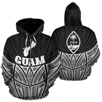 Guam Polynesian Zip up Hoodie Black Pride Map and Seal Unisex Black - Polynesian Pride