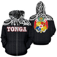 Tonga All Over Zip up Hoodie Black Version Unisex White - Polynesian Pride