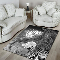 Tahiti Area Rug - Humpback Whale with Tropical Flowers (White) - Polynesian Pride