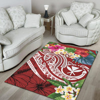 Polynesian Hawaii Kanaka Maoli Area Rug - Summer Plumeria (Red) - Polynesian Pride