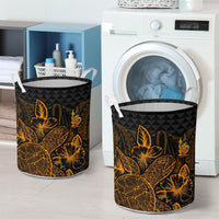 New Caledonia Laundry Basket - Polynesian Turtle Hibiscus Gold - Polynesian Pride
