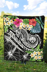 FSM Polynesian Premium Quilt - Summer Plumeria (Black) - Polynesian Pride