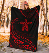 Hawaii Turtle Hibicus Premium Blanket - Frida Style - Red - Polynesian Pride