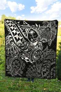 Guam Polynesian Premium Quilt - White Turtle Flowing - Polynesian Pride