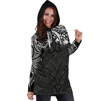 New Zealand Women'S Hoodie Dress, Maori Polynesian Tattoo White - Polynesian Pride