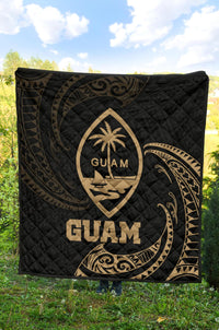 Guam Polynesian Premium Quilt - Gold Tribal Wave - Polynesian Pride