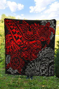 Tahiti Polynesian Premium Quilt - Red Turtle Hibiscus Flowing - Polynesian Pride