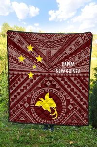 Papua New Guinea Premium Quilt - Flag With Polynesian Patterns (Red) - Polynesian Pride
