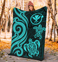 Polynesian Hawaii (Kanaka Maoli) Premium Blanket - Turquoise Tentacle Turtle - Polynesian Pride