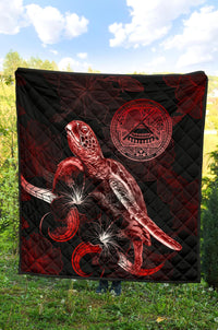 American Samoa Polynesian Premium Quilt - Turtle With Blooming Hibiscus Red - Polynesian Pride