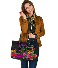 Palau Personalised Large Leather Tote Bag - Summer Hibiscus - Polynesian Pride