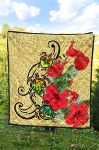 Hawaiian Marble Turtles Hibiscus Premium Quilt - Polynesian Pride