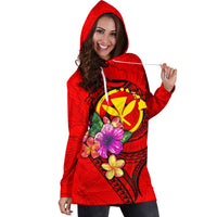 Hawaii Polynesian Women's Hoodie Dress - Floral With Seal Red - Polynesian Pride