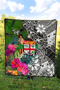 Fiji Premium Quilt - Turtle Plumeria Banana Leaf Crest - Polynesian Pride