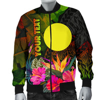 Palau Polynesian Personalised Men's Bomber Jacket - Hibiscus and Banana Leaves - Polynesian Pride