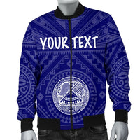 American Samoa Personalised Men's Bomber Jacket - Seal In Polynesian Tattoo Style ( Blue) - Polynesian Pride