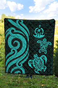 Vanuatu Premium Quilt - Turquoise Tentacle Turtle - Polynesian Pride