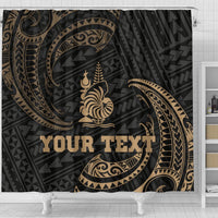 New Caledonia Polynesian Custom Personalised Shower Curtain - Gold Tribal Wave - Polynesian Pride