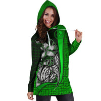 Yap Micronesian Women's Hoodie Dress Green - Turtle With Hook - Polynesian Pride