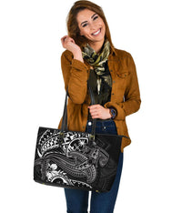 Guam Polynesian Leather Tote Bag - White Shark Polynesian Tattoo - Polynesian Pride