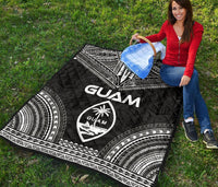 Guam Premium Quilt - Guam Coat Of Arms Polynesian Chief Black Version - Polynesian Pride