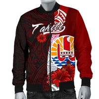 Tahiti Polynesian Men's Bomber Jacket - Coat Of Arm With Hibiscus - Polynesian Pride