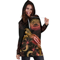 American Samoa Polynesian Hoodie Dress - Turtle With Blooming Hibiscus Gold - Polynesian Pride