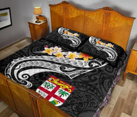 Fiji Quilt Bed Set - Fiji Seal Polynesian Patterns Plumeria (Black) - Polynesian Pride