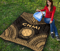 Northern Mariana Islands Premium Quilt - CNMI Seal Polynesian Chief Gold Version - Polynesian Pride
