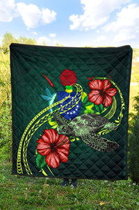 Cook Islands Polynesian Premium Quilt - Green Turtle Hibiscus - Polynesian Pride