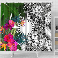 Marshall Islands Shower Curtain White - Turtle Plumeria Banana Leaf - Polynesian Pride